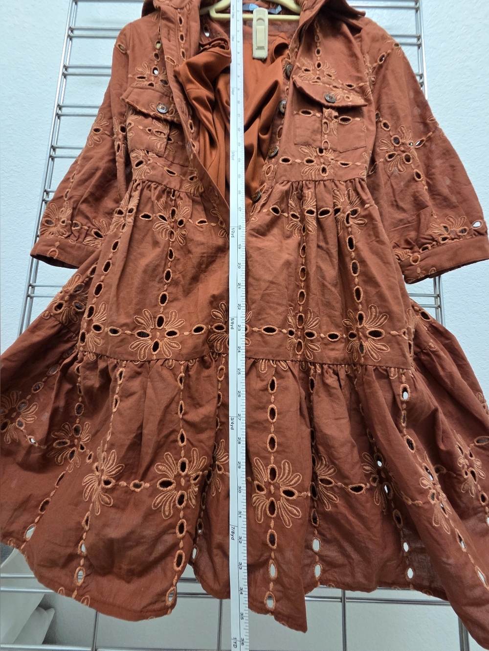 Eva Franco Rust Eyelet Button-Tier Dress - Picture 4 of 11